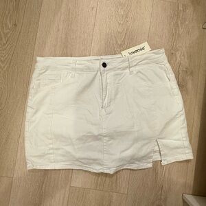 White Mini Skirt with Front Slit